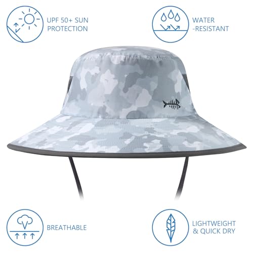 BASSDASH UPF 50+ Breathable Sun Hat with Removable Face Cover and Neck Flap Wide Brim Bucket Hat for Fishing Hiking Men Women - color: Light Grey Camo/Dark Grey