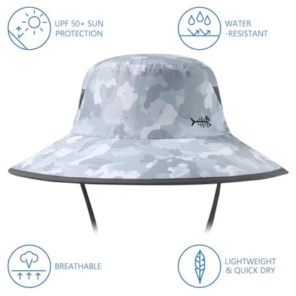 BASSDASH UPF 50+ Breathable Sun Hat with Removable Face Cover and Neck Flap Wide Brim Bucket Hat for Fishing Hiking Men Women - color: Light Grey Camo/Dark Grey