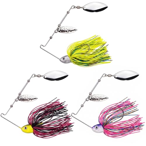 Keenjorika Spinnerbaits Fishing Lure, 3-Pack Swim Jig Fishing Spinner Baits Kit for Freshwater and Saltwater, Buzzbait Swimbait for Bass Trout Walleye Crappie Salmon Pike - color: Yellow,Purple,Rose