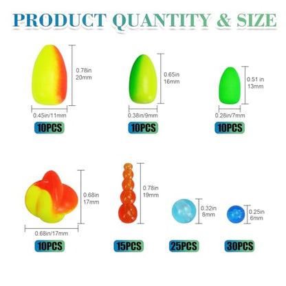 100/110/111pcs Pompano Beads Foam Floats for Fishing Float Sets for Surf Fishing Foam Bobbers Round/Bullet/Spin - color: 110pcs fishing floats kit