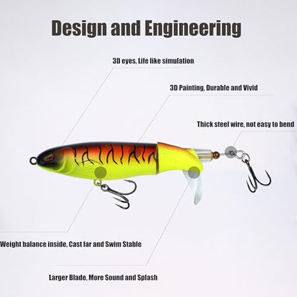 EXAURAFELIS Tail Prop Lure Fishing Lures Bubble Popper Lures Kit Plopping Bass Lure Floating Pencil BassBait Topwater Fishing Lures withTackle Box