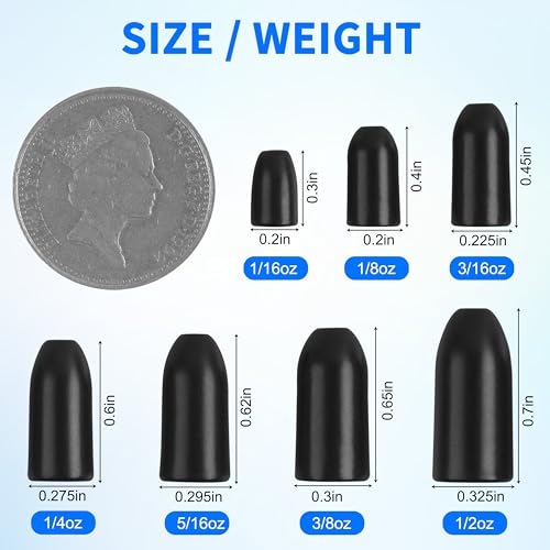 Tungsten Bullet Sinkers Fishing Weights, Flipping Sinkers Worm Weights for Bass Fishing Texas Rig, Carolina Rig, Size 1/16 1/8 3/16 1/4 5/16 3/8 1/2 oz - size: 1/2OZ-3PCS, style: Black