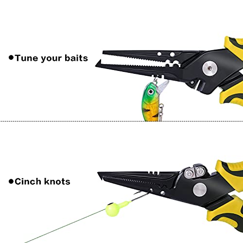 Sougayilang Fishing Pliers,Sheath and Lanyard Tungsten Carbide Cutters,420 Stainless Steel Fishing Tools,Saltwater Resistant Fishing Gear with Rubber Handle-7.5'' Split Ring Nose - Yellow - color: 7.5'' Split Ring Nose-yellow