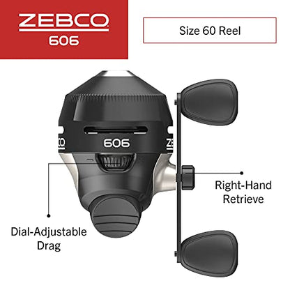 Zebco 606 Spincast Fishing Reel, Size 60 Reel, Right-Hand Retrieve, Pre-Spooled with 20-Pound Zebco Fishing Line - size: 60 Reel