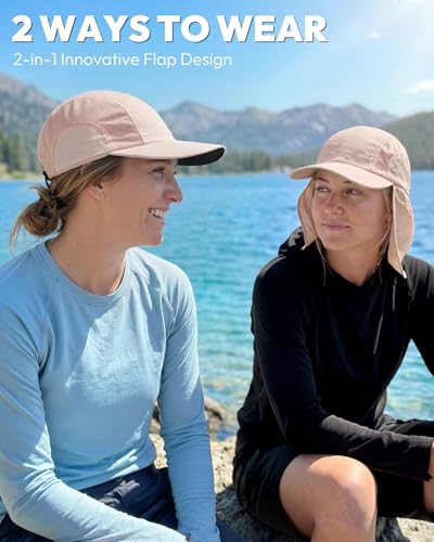 Mens Sun Hat with Breathable Mesh Sun Hats for Men Sun Protection Fishing Hat with Neck Flap for Hiking Cycling - color: Pink