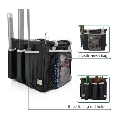 Kayak Crate Bag Durable Saltwater- Resistant Kayak Fishing Bag with 3 Fishing Rod Holders Large Kayak Fishing Tackle Storage Bag for Milk Crate-13x13 in - color: Black