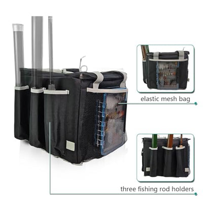 Kayak Crate Bag Durable Saltwater- Resistant Kayak Fishing Bag with 3 Fishing Rod Holders Large Kayak Fishing Tackle Storage Bag for Milk Crate-13x13 in - color: Black