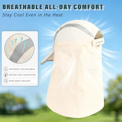 Fishing Hat with Removable Neck Flap, Foldable Sun Protection Baseball Cap - color: Beige