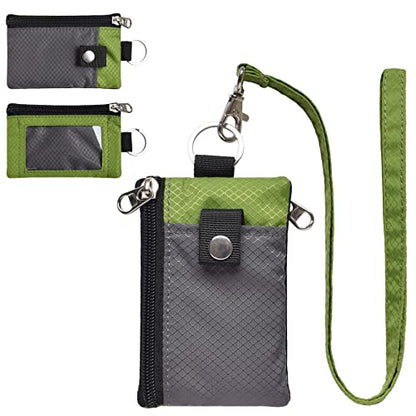 CHENSPRX Minimalist RFID Blocking Small Wallet with ID Window,WaterResistant Zip Id Case Wallet with Lanyard Keychain for Cards,Cash,Travel,Women,Men - color: DarkGrey+OliveGreen