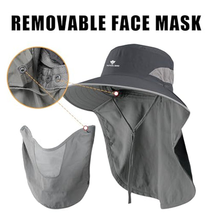 Fishing Hat, Men's Sun Hat, Anti-UV Sun Protection Wide Brim Fisherman Hat with Neck & Face Flap Cover, XL - color: Dark Gray, size: Large-X-Large