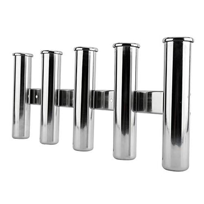 YaeMarine Fishing Rod Holder 316 Stainless Steel Fishing Rod Rack 3Tube/4Tube/5Tube/6Tube Mirror Finish for Marine Boat Yacht Camper - style: 5 Tube