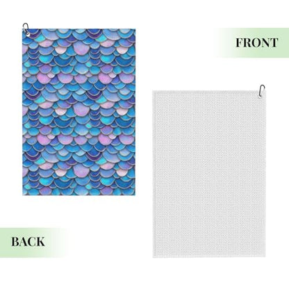 Blue Pink Fish Scale A Print Golf Towel, Microfiber Golf Towels for Bags with Carabiner Clip 16 x 24 inches, Men Womens Golfs Accessories