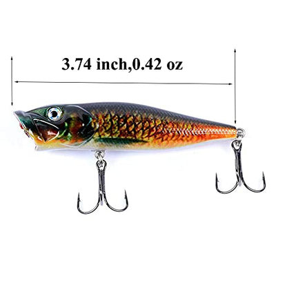 4 Pack Topwater Popper Fishing Lure, Realistic Popper Bait with 3D Painted Design,Hard Lure for Bass,Trout,Pike in Freshwater Saltwater 050