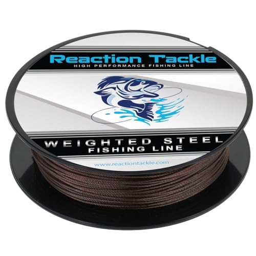 Reaction Tackle Weighted Stainless Steel Trolling Line - 45 Lb Marine Grade Single Strand Wire for Deep Trolling, Diving Disks and Toothy Saltwater and Freshwater Fish - size: 45 Lb / 200 Foot