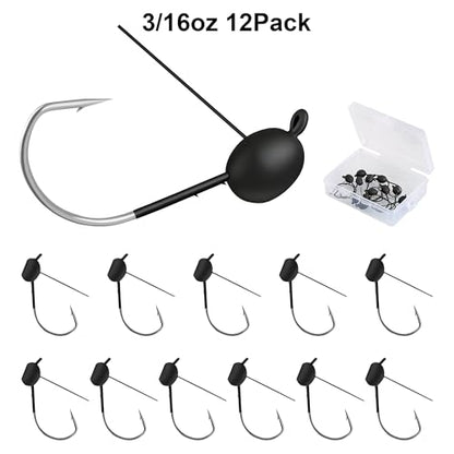 12Pcs Weedless Wacky Rig Hooks for Bass Fishing – Weighted Mushroom Jig Heads with Wide Gap Hook for Senko Worms & Soft Baits 1/16 1/8 3/16oz - size: 3/16oz (5.25g)-12Pack