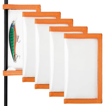 OROOTL Fishing Lure Wraps Hook Covers, 5/12 Packs Fishing Lure Covers for Rod Durable Clear PVC Treble Hook Cover Bait Storage Protector Keep Safe from Sharp Hooks - style: Orange-l(4"x7.7")-5pcs