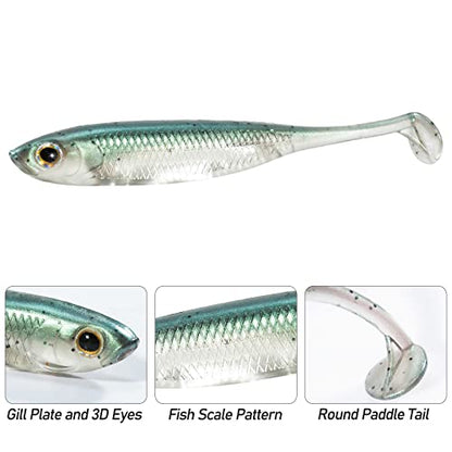 Dr.Fish Paddle Tail Swimbaits, Soft Fishing Lures for Bass Fishing 2.75-4.75 Inches, Freshwater & Saltwater Soft Plastic Baits Swim Shad Bait Minnow Lures Drop Shot - color: Pumpkinseed, size: 2.7"-6 Pack