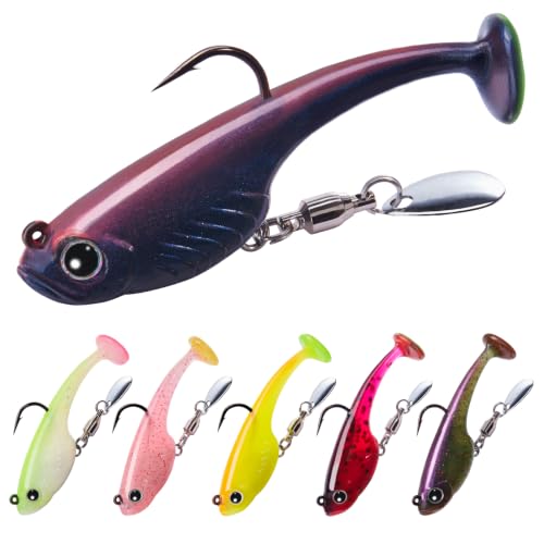 TRUSCEND Duramax Pre-Rigged Saltwater Fishing Lures with BKK Jig Hooks, Easy Catch 10X Tear-Resistant TPE Soft Swimbait for Redfish Grouper Striper Bass Trout Crappie Walleye, Weedless Freshwater Bait - color: C-2"-5/32oz