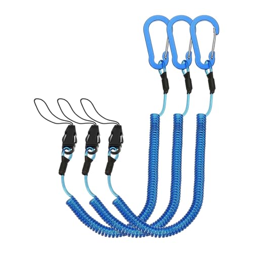 PATIKIL Coiled Lanyards with Buckle Retractable Safety Ring and Quick Release Detachable Buckle for Fishing Equipment - color: Blue, size: 59 Inch