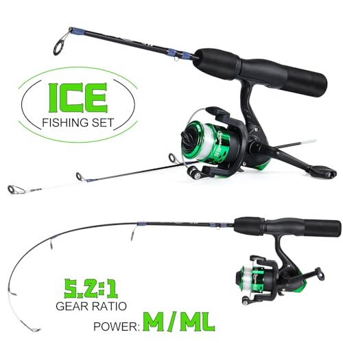 Sougayilang Ice Fishing Rod and Reel Set, Ice Fishing Includes Ice Jigs, Lures, and Essential Tackle,27" Medium/Light Power Ice Spinning Rod,EVA Foam Grip Handle - color: F-spinning ice combo-MYMXE, size: 26"