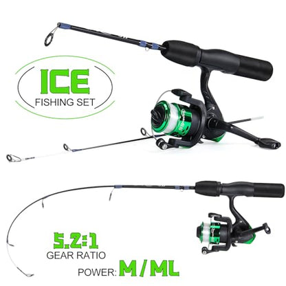 Sougayilang Ice Fishing Rod and Reel Set, Ice Fishing Includes Ice Jigs, Lures, and Essential Tackle,27" Medium/Light Power Ice Spinning Rod,EVA Foam Grip Handle - color: F-spinning ice combo-MYMXE, size: 26"
