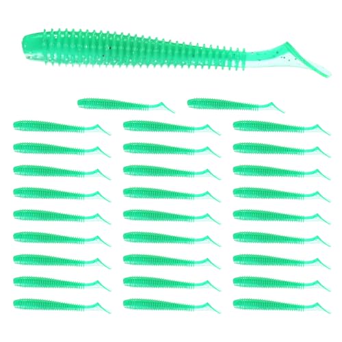 Soft Fishing Lures - Paddle Tail Swim Bait for Bass, Trout in Saltwater & Freshwater - Rigged with Hooks - Durable ABS Plastic - color: Green, size: 2.95"