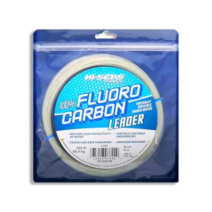 HI-SEAS 100% FLUOROCARBON Fishing LINE Leader - Clear Invisible Leader UNDETECTABLE to Fish, Fast Sinking 6LB-400LB - style: 0.039 in / 1.00 Mm, 100 Lb, 25 Yd