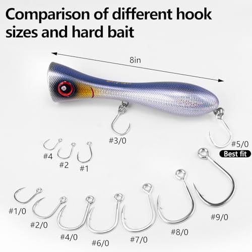 Dr.Fish 10 Pack Inline Single Hooks Welded Eyes Heavy Duty Saltwater Fishing Circle Hook Replacement for Hard Lures - size: #3/0(1.5")-10 Pack