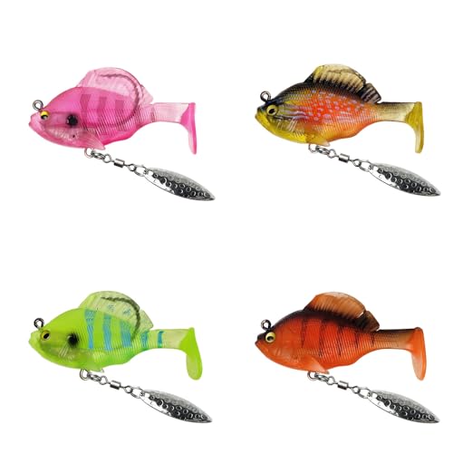 Paddle Tail Swimbaits Fishing Lures, Pre-Rigged Soft Bait with Spinner Blades & 3D Eyes, Weedless Hidden Hook for Bass Trout, Freshwater Saltwater Gear - color: B