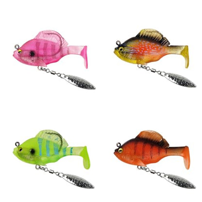 Paddle Tail Swimbaits Fishing Lures, Pre-Rigged Soft Bait with Spinner Blades & 3D Eyes, Weedless Hidden Hook for Bass Trout, Freshwater Saltwater Gear - color: B