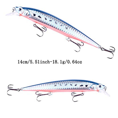 Jerk Baits for Bass Fishing, Jerkbait Fishing Lures, Minnow Lures Jerk Bait for Freshwater/Saltwater Fishing Lures for Trout Pike, 5pcs/10pcs with Box - color: I:5.51in/0.64oz/5pcs
