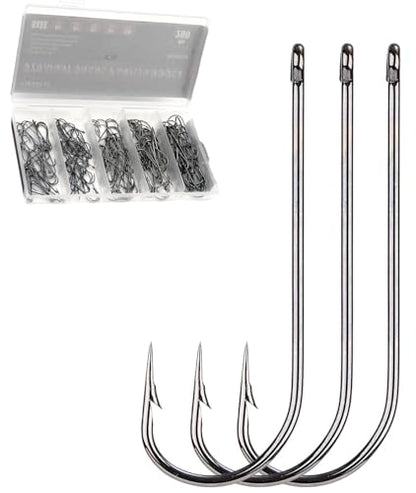Panfish Fishing Hooks, 200Pcs Aberdeen Hooks 5 Sizes Assorted | Light Wire Crappie Hooks, Straight Shank Live Bait Fishing Freshwater, For Bluegill Small Bass, 6# 4# 2# 1# 1/0