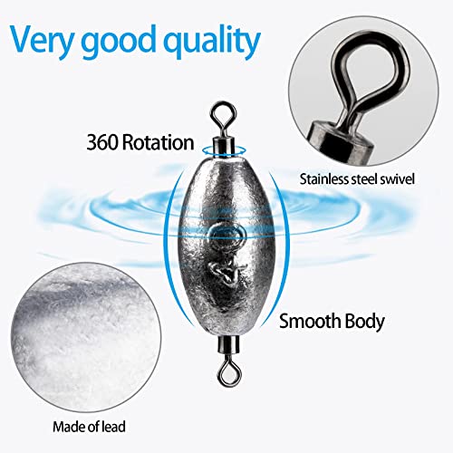 THKFISH Fishing Weights Inline Weights Trolling Sinkers Swivel Weights Quick Set Up Lead Fishing Sinker with Inner Swivel - size: 10pcs-30g(1 oz)