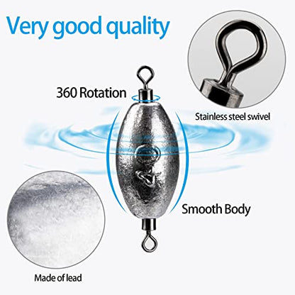 THKFISH Fishing Weights Inline Weights Trolling Sinkers Swivel Weights Quick Set Up Lead Fishing Sinker with Inner Swivel - size: 10pcs-40g(1.4 oz)