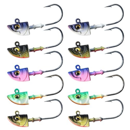 Swimbait Jig Head Swimbait Jigs with 3D Eyes Minnow Jig Heads for Fishing Saltwater 10 pcs/Set - size: 3/16oz