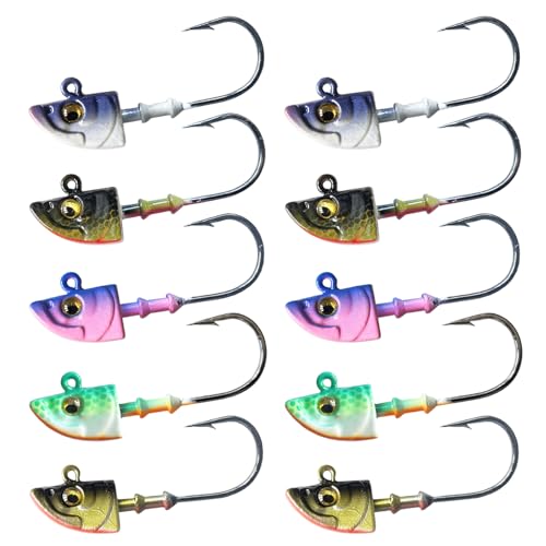 Swimbait Jig Head Swimbait Jigs with 3D Eyes Minnow Jig Heads for Fishing Saltwater 10 pcs/Set - size: 1/4oz