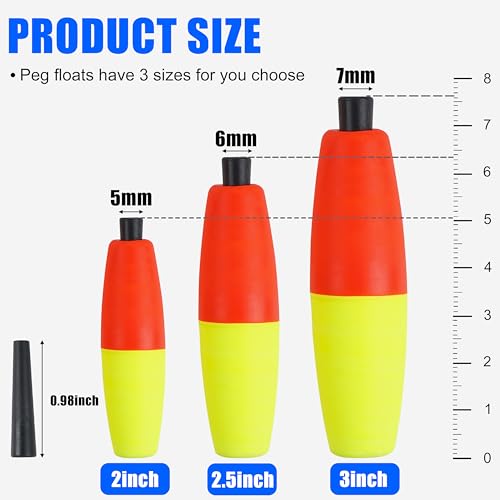 SILANON Peg Floats Fishing Bobbers,Foam Cigar Fishing Floats Bobbers Catfish Floats Slip Fishing Cork Bobbers with Pipe Plug for Catfish Santee Rig Freshwater Saltwater Fishing - size: 2.5 inch, style: Red-Yellow-30pcs