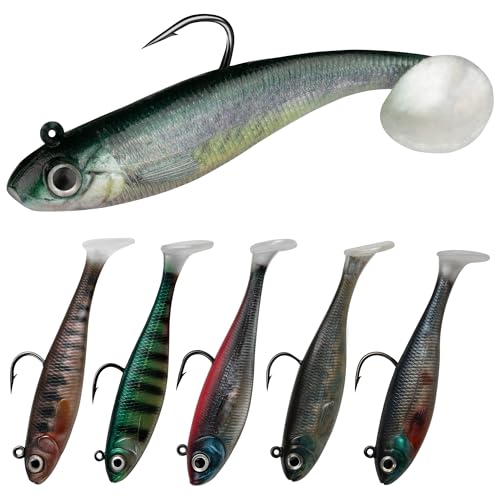 Paddle Tail Swimbait Fishing Lures for Bass Fishing | 5/6/15 Pcs Soft Plastic Lures With Paddle Tail, Pre-Rigged Jig Hook Options for Walleye, Pike & Trout Fishing - color: 6Pcs Pre-Rigged Paddle Tails