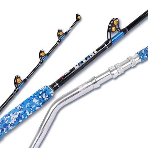 Fiblink Fishing Trolling Rod 1 Piece/2 Piece Saltwater Offshore Heavy Roller Rod Big Game Conventional Boat Camo Fishing Pole (6'/6'6",30-50lb/50-80lb/80-120lb) - style: 6'6" 80-120lbs 2pc-bent