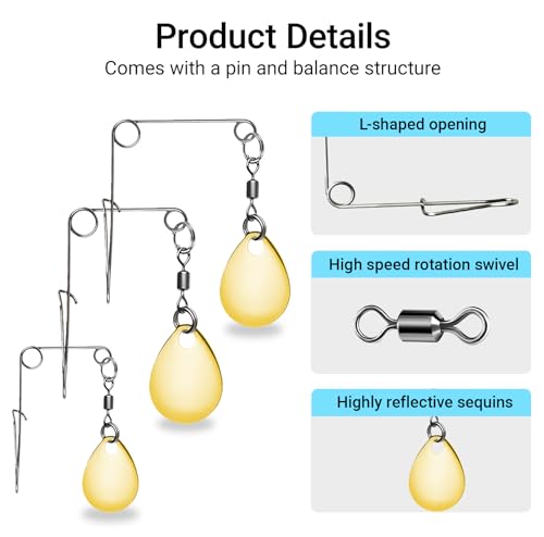 50Pcs Fishing Spinnerbait Kit Gold Teardrop Fishing Spinner Blades Smooth Spoons Rigs with Colorado Blade Lure Making Fishing Lures Replacement Accessories
