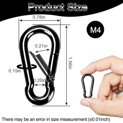 Carabiner Clips Black Twours Spring Snap Hooks Small Carabiners Heavy Duty Galvanized Steel Quick Links for Rust-Resistant Keychain Clips Outdoor Hiking Camping Hammock Fishing 1.56" 1.97" 2.36" 3.15" - size: 1.57inch(M4)--24pcs