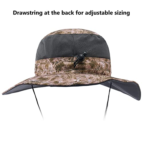 BASSDASH UPF 50+ Sun Fishing Hat Water Resistant with Detachable Neck Flap - color: Barren Camo
