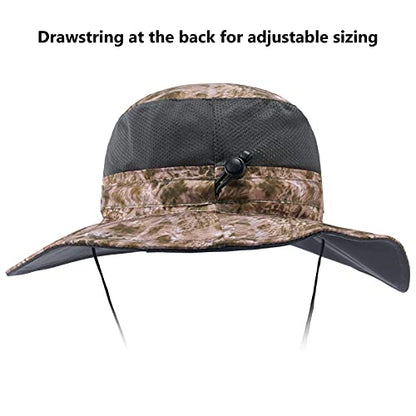 BASSDASH UPF 50+ Sun Fishing Hat Water Resistant with Detachable Neck Flap - color: Barren Camo