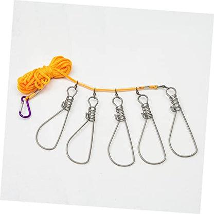 INOOMP 5 Kayak Fishing Accessories Fishing Stringer Live Fish Buckle Lock 5 Snaps Live Fish Buckle Fish Stringer Kit Nylon Ropes 5 Snaps Fishing Lock Fishing Supplies Stainless Steel