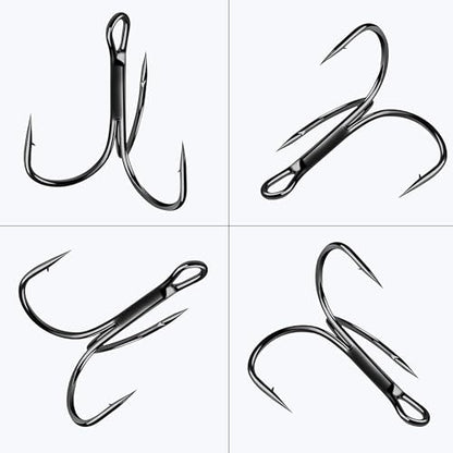 Fishing Treble Hooks Kit, 100pcs Triple Hooks Assortment Red Black Treble Fishing Hooks Sharp Round Bend High Carbon Steel Strong Replacement Fishing Hooks for Saltwater Freshwater