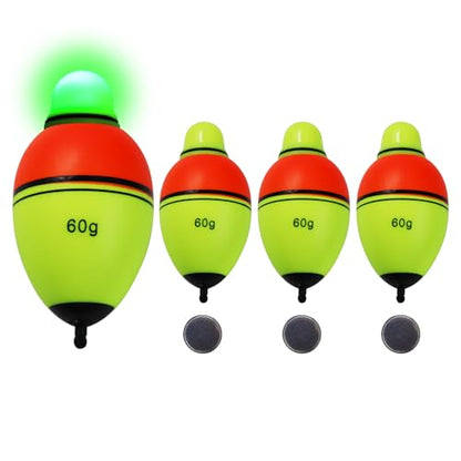 Light-Up EVA Slip Bobbers, Lighted Foam Bobbers Green & Red LED Lights Fishing Floats for Night Fishing with Cell Battery Included - color: RED-YELLOW 60G LED FLOAT-3PCS