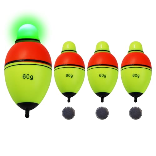 Light-Up EVA Slip Bobbers, Lighted Foam Bobbers Green & Red LED Lights Fishing Floats for Night Fishing with Cell Battery Included - color: RED-YELLOW 60G LED FLOAT-3PCS