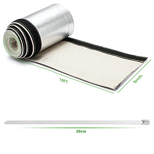 Heat Shroud Sleeve Aluminized 2 Pcs for Ultimate Heat Protection Hose Wire Shield 1-1/2''I.D. x 10FT, with 20 Pcs 7.8Inch Stainless Steel Cable Metal Zip Ties - size: 2*1-1/2''I.D. x 10FT