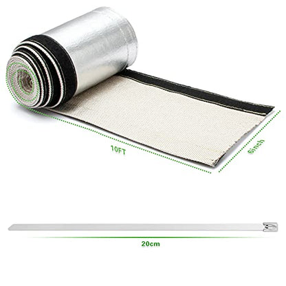 Heat Shroud Sleeve Aluminized 2 Pcs for Ultimate Heat Protection Hose Wire Shield 1-1/2''I.D. x 10FT, with 20 Pcs 7.8Inch Stainless Steel Cable Metal Zip Ties - size: 2*1-1/2''I.D. x 10FT
