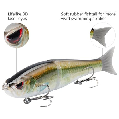 Bassdash SwimShad Glide Baits Jointed Swimbait Bass Pike Salmon Trout Muskie Fishing Lure - color: Emerald Shiner, size: 4.5in/0.65oz